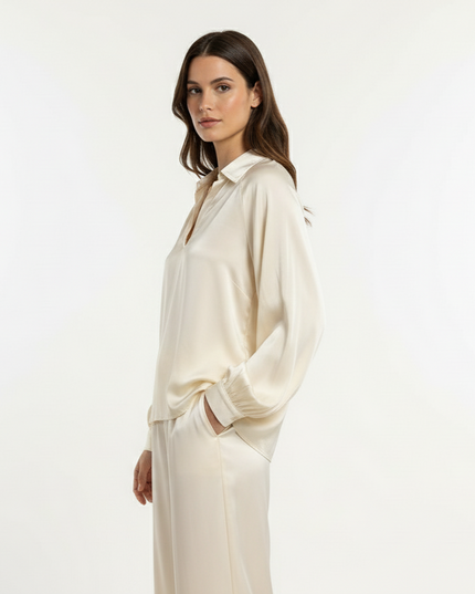 Camicia a manica lunga fluida in viscosa con  scollo a V