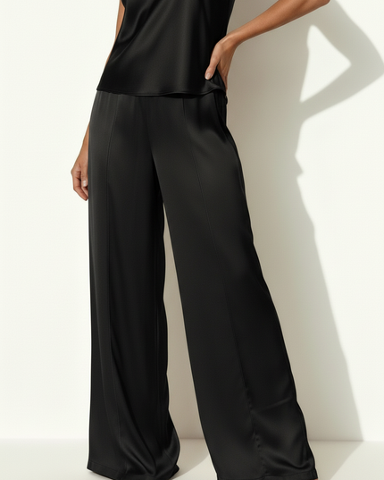 Pantalone ampio a gamba larga in viscosa con vita elasticata