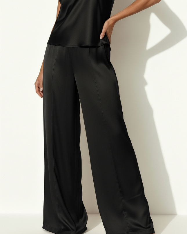 Pantalone ampio a gamba larga in viscosa con vita elasticata