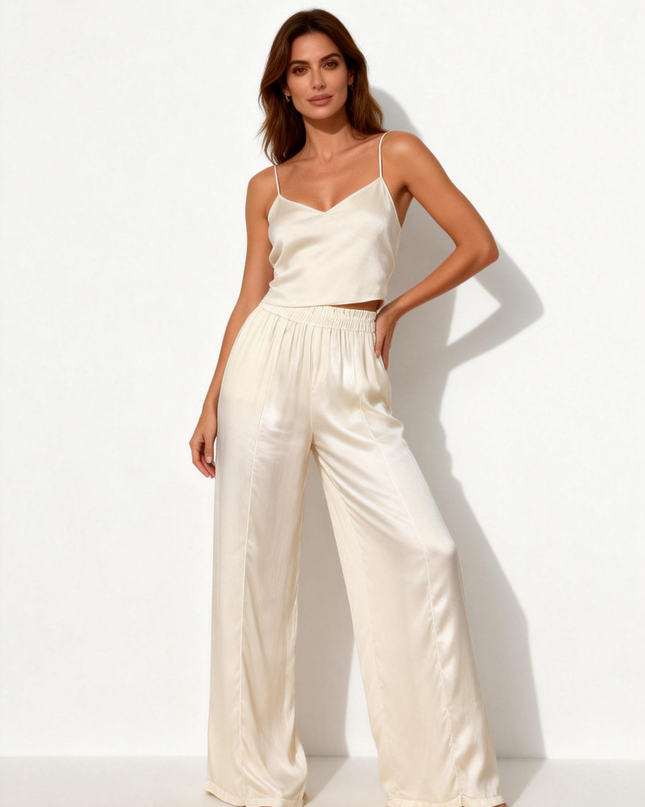 Pantalone ampio a gamba larga in viscosa con vita elasticata