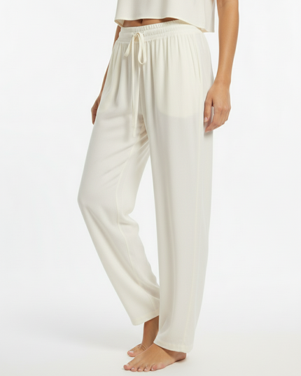 Pantalone lungo a gamba dirrita in lyocell con coulisse in vita
