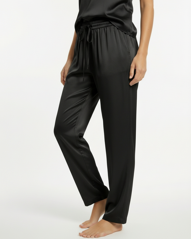 Pantalone lungo a gamba dirrita in lyocell con coulisse in vita