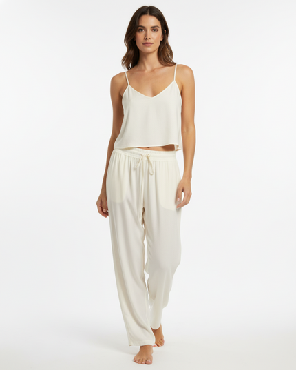 Pantalone lungo a gamba dirrita in lyocell con coulisse in vita