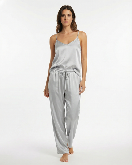 Pantalone lungo a gamba dirrita in lyocell con coulisse in vita