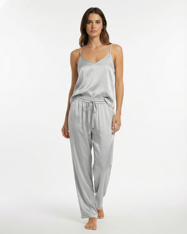 Pantalone lungo a gamba dirrita in lyocell con coulisse in vita