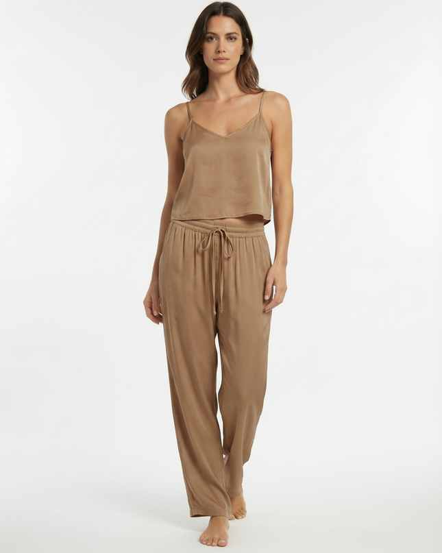 Pantalone lungo a gamba dirrita in lyocell con coulisse in vita
