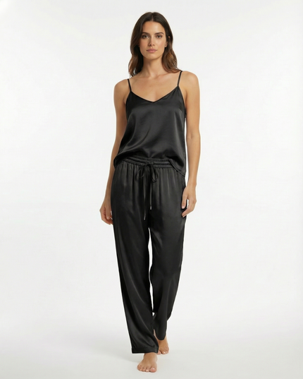Pantalone lungo a gamba dirrita in lyocell con coulisse in vita
