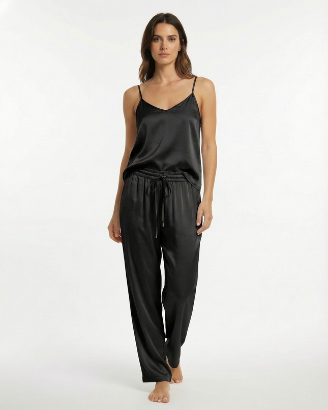Pantalone lungo a gamba dirrita in lyocell con coulisse in vita