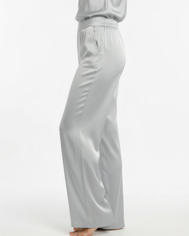 Pantalone lungo a gamba dritta in viscosa con vita elasticizzata sul retro