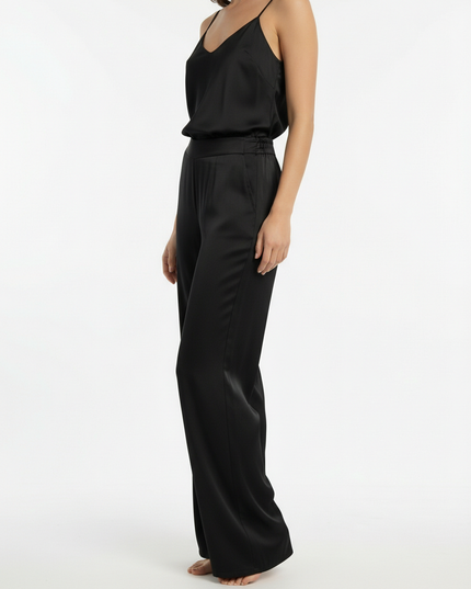 Pantalone lungo a gamba dritta in viscosa con vita elasticizzata sul retro