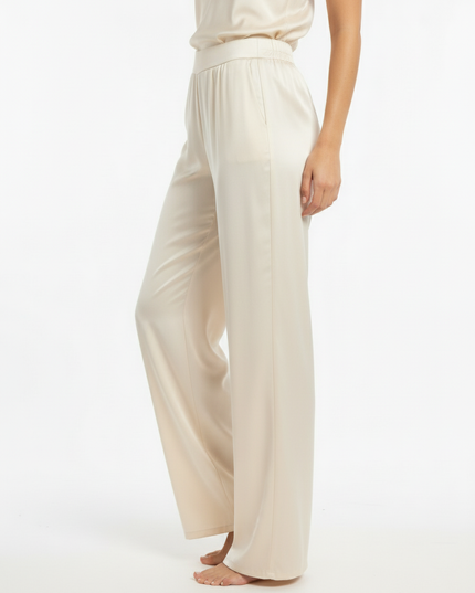 Pantalone lungo a gamba dritta in viscosa con vita elasticizzata sul retro