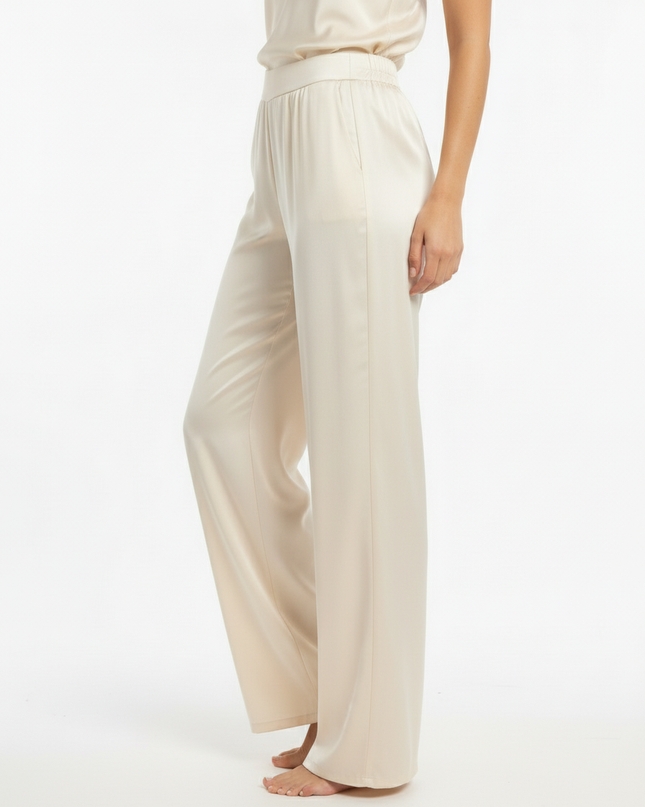 Pantalone lungo a gamba dritta in viscosa con vita elasticizzata sul retro