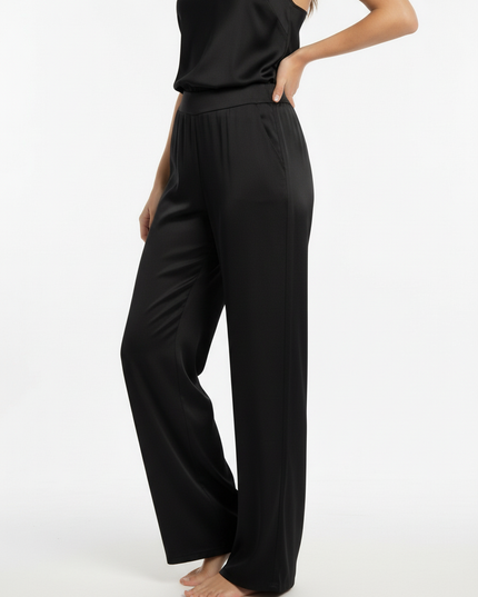 Pantalone lungo a gamba dritta in viscosa con vita elasticizzata sul retro