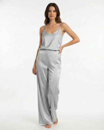 Pantalone lungo a gamba dritta in viscosa con vita elasticizzata sul retro