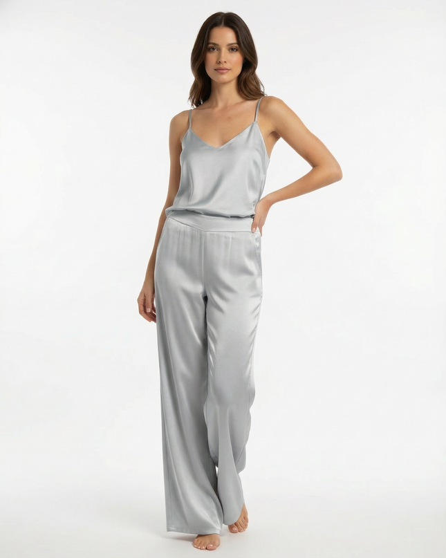Pantalone lungo a gamba dritta in viscosa con vita elasticizzata sul retro