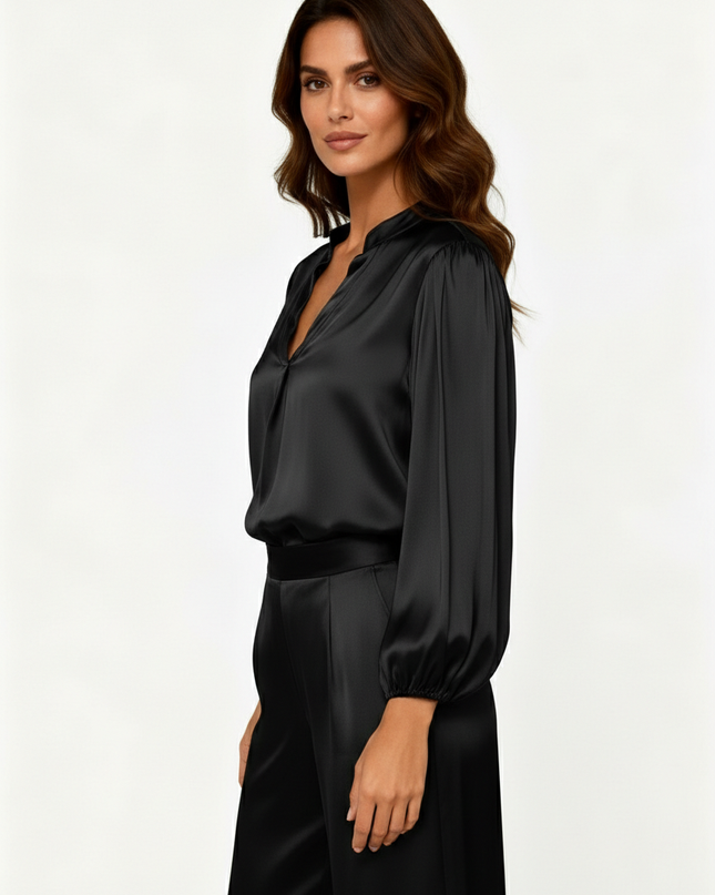 Camicia a manica lunga fluida in viscosa con scollo a V