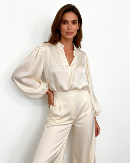 Camicia a manica lunga fluida in viscosa con scollo a V
