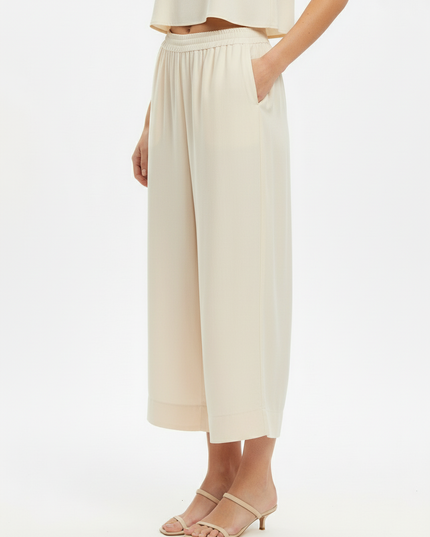 Pantalone capri a gamba larga in lyocell con vita elasticizzata