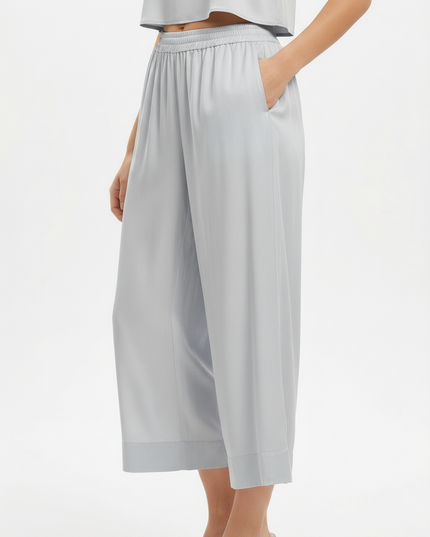 Pantalone capri a gamba larga in lyocell con vita elasticizzata
