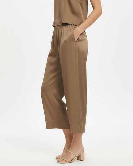Pantalone capri a gamba larga in lyocell con vita elasticizzata