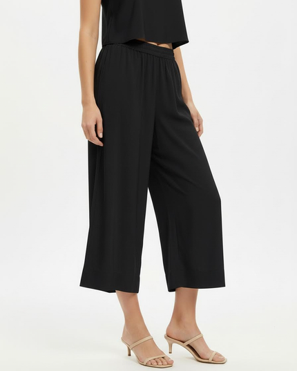 Pantalone capri a gamba larga in lyocell con vita elasticizzata