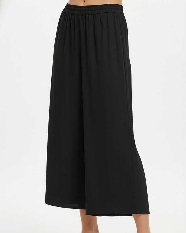 Pantalone capri a gamba larga in lyocell con vita elasticizzata
