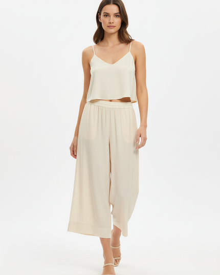 Pantalone capri a gamba larga in lyocell con vita elasticizzata