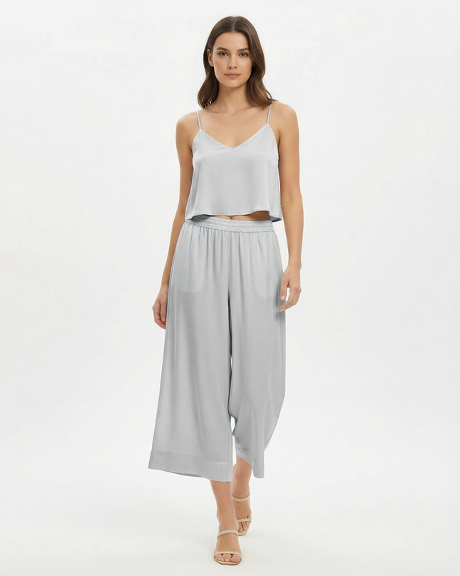 Pantalone capri a gamba larga in lyocell con vita elasticizzata