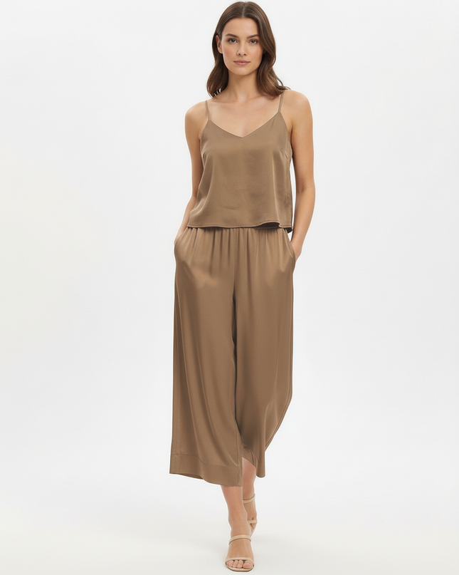 Pantalone capri a gamba larga in lyocell con vita elasticizzata
