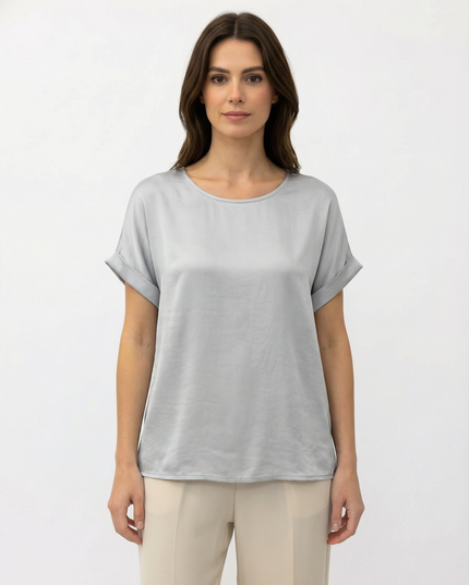 T-Shirt a manica corta fluida in viscosa con colletto rotondo