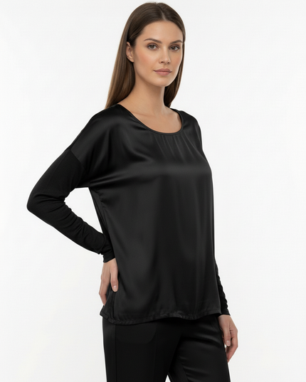 Maglia a manica lunga in setta con colletto rotondo