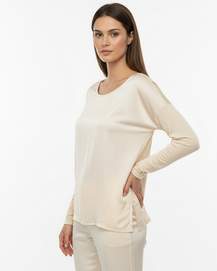Maglia a manica lunga in setta con colletto rotondo