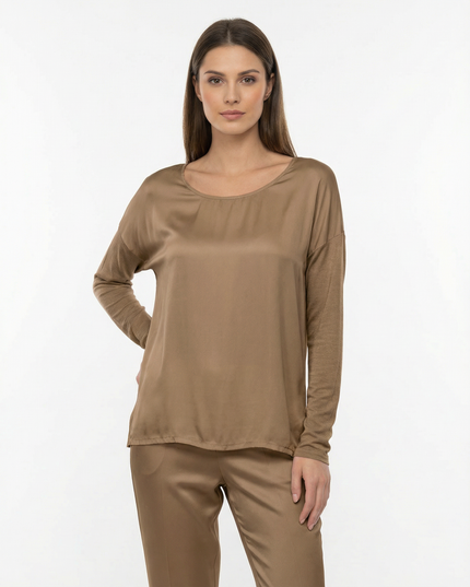 Maglia a manica lunga in setta con colletto rotondo