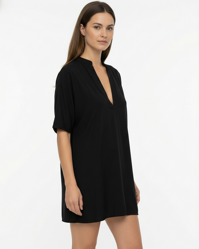 Abito camicia corto in lyocell a manica corta con scollo a V