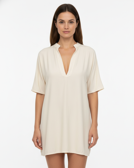 长款缎面束腰上衣，立领V领