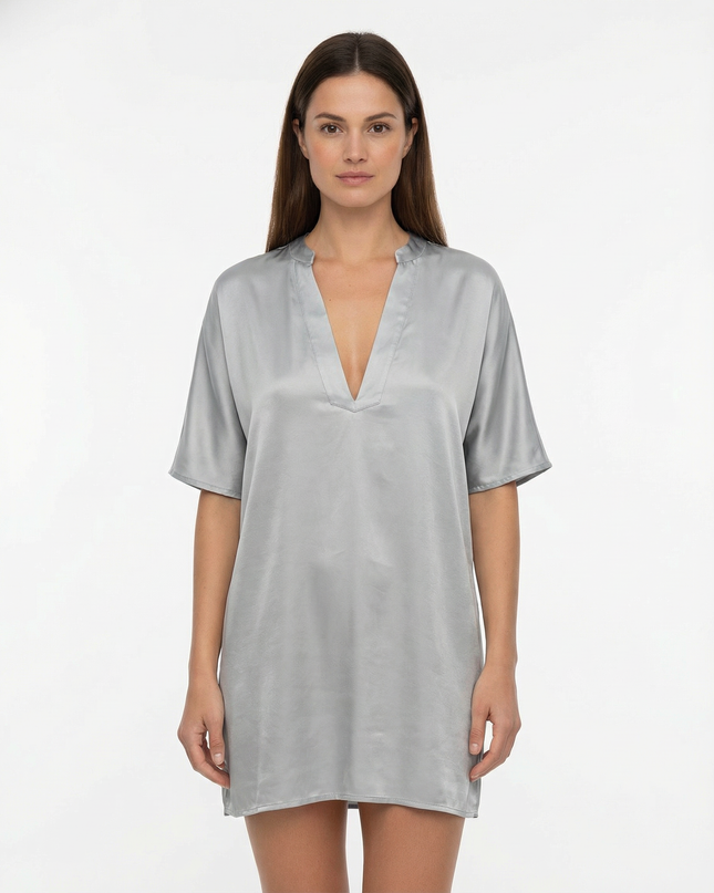 Abito camicia corto in lyocell a manica corta con scollo a V
