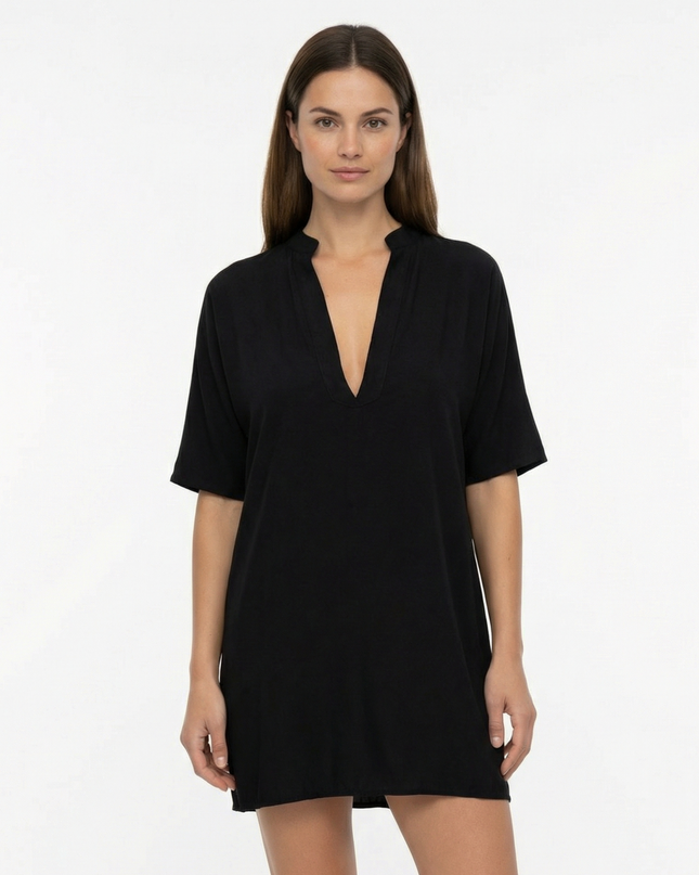 Abito camicia corto in lyocell a manica corta con scollo a V