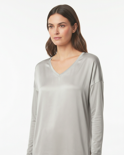 Maglia a manica lunga fluida in viscosa con scollo a V
