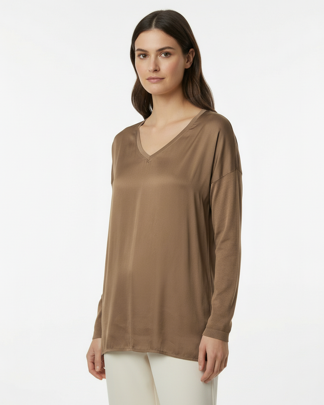 Maglia a manica lunga fluida in viscosa con scollo a V