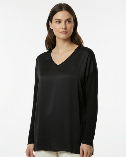 Maglia a manica lunga fluida in viscosa con scollo a V