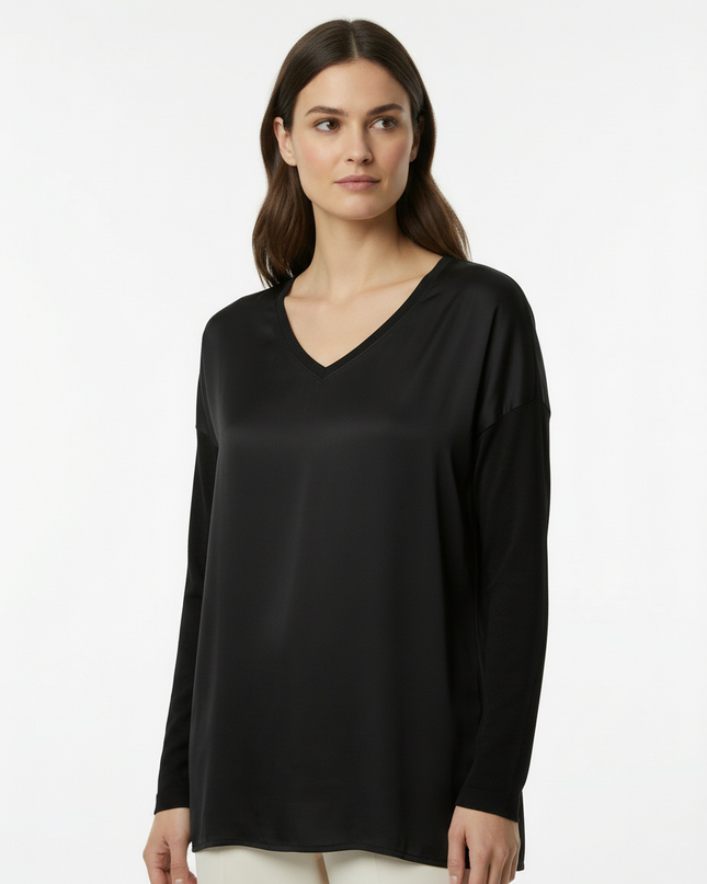 Maglia a manica lunga fluida in viscosa con scollo a V
