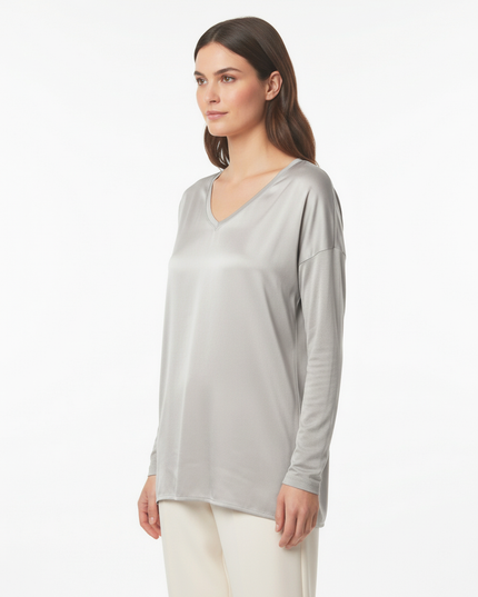 Maglia a manica lunga fluida in viscosa con scollo a V