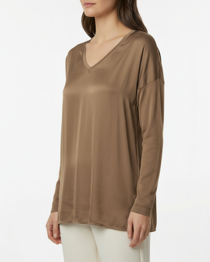Maglia a manica lunga fluida in viscosa con scollo a V