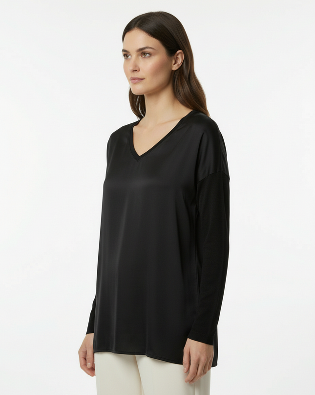 Maglia a manica lunga fluida in viscosa con scollo a V
