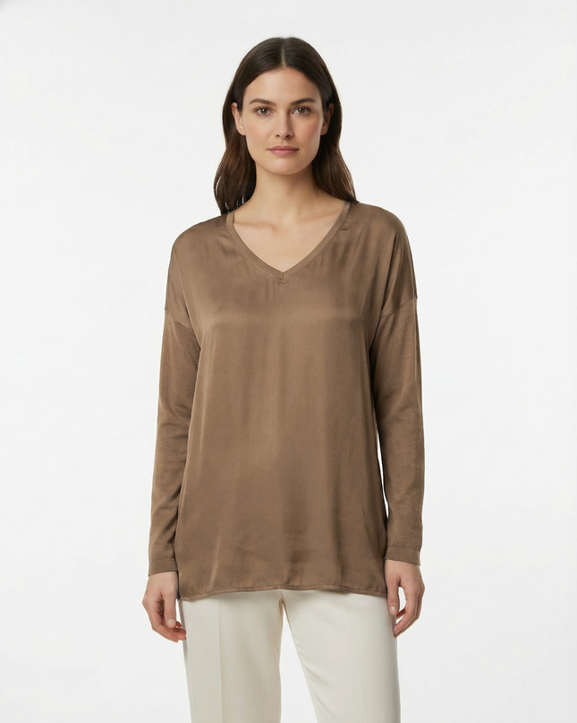 Maglia a manica lunga fluida in viscosa con scollo a V