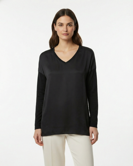 Maglia a manica lunga fluida in viscosa con scollo a V