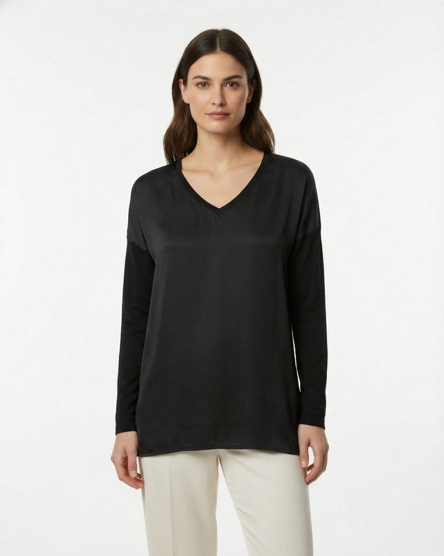 Maglia a manica lunga fluida in viscosa con scollo a V
