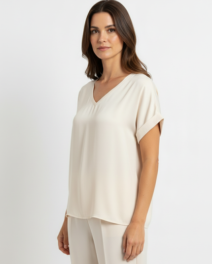 T-Shirt a manica corta fluida in viscosa con scollo a V
