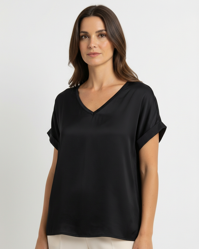 T-Shirt a manica corta fluida in viscosa con scollo a V
