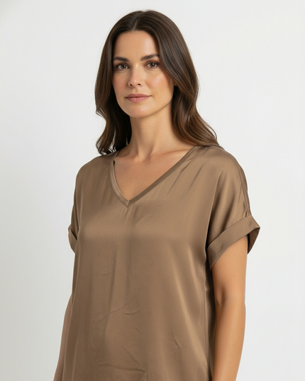 T-Shirt a manica corta fluida in viscosa con scollo a V